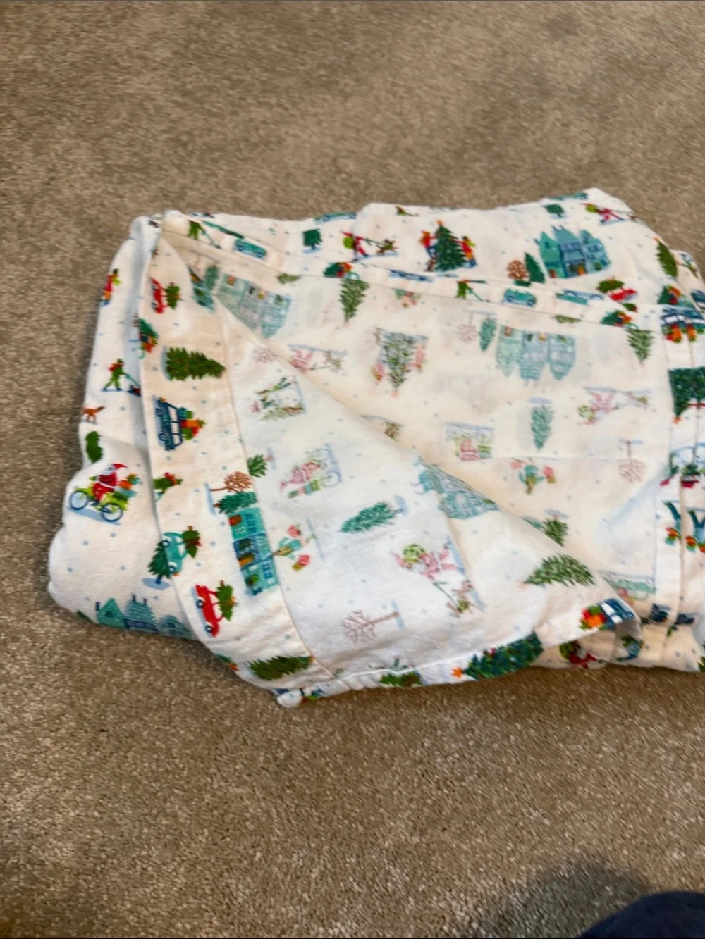Wondershop White Holiday Village Sheet Set with Green Trees and Blue Houses